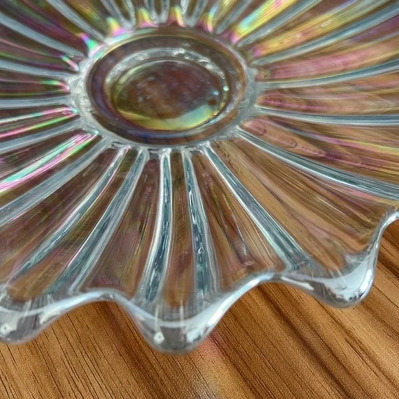 VINTAGE 60s Starburst Celestial Iridescent Rainbow Decorative Carnival Glass - Picture 5 of 7